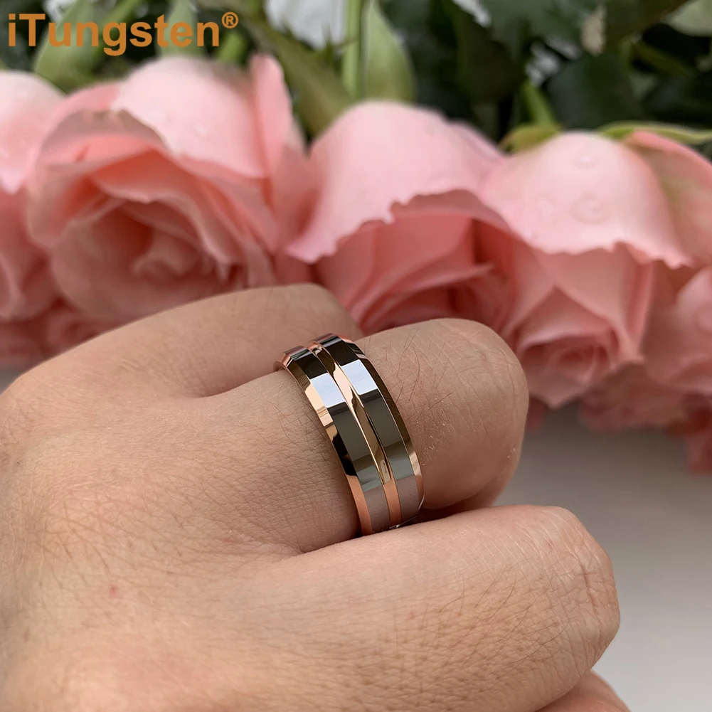 iTungsten 6mm 8mm Two Colors Engagement Ring Tungsten Wedding Band Men Women Fashion Jewelry High Polished Excellent Workmanship