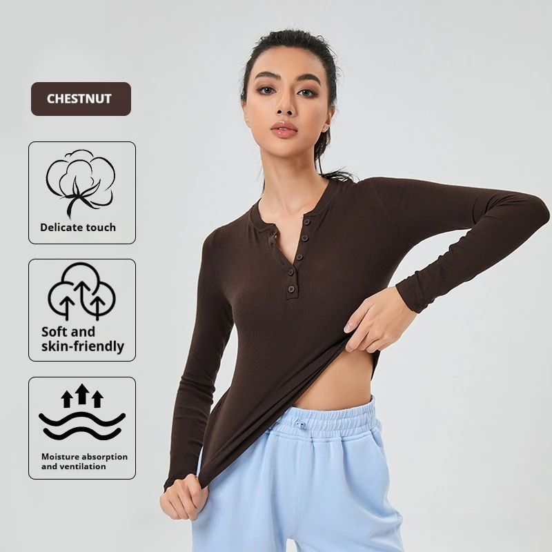 Womens Crewneck Long Sleeve Yoga Shirt Gym Running Sportswear T-shirts Pilates Sports Clothing Suit for Fitness Solid Color Tops