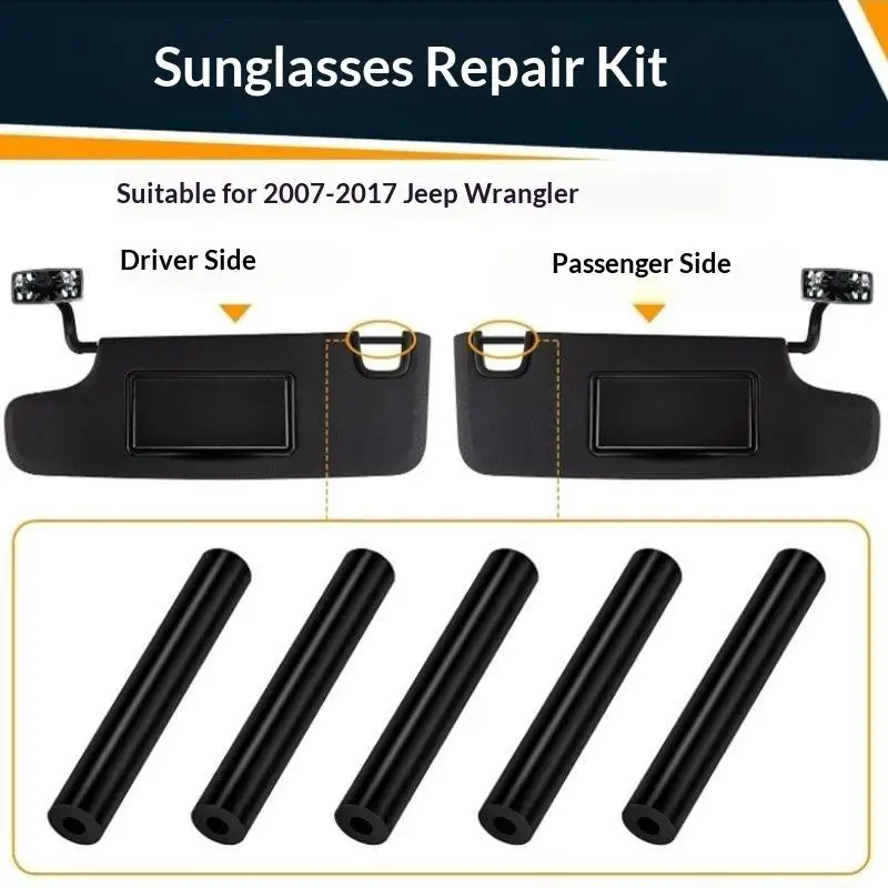 Sun Visor Repair Tube Kit Long Lasting Durability Fit for Wrangler JK JKU 2007-2017 Driver Passenger Side Auto Accessory