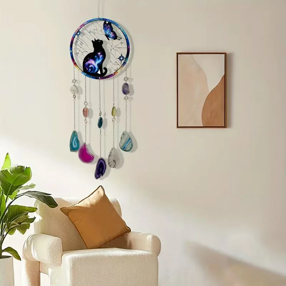 2D Flat, 1pc  Long-Haired Cat Sun Catcher with Crystal Beads Animal Theme Wall Decor - Unique Gift for Cat Lovers