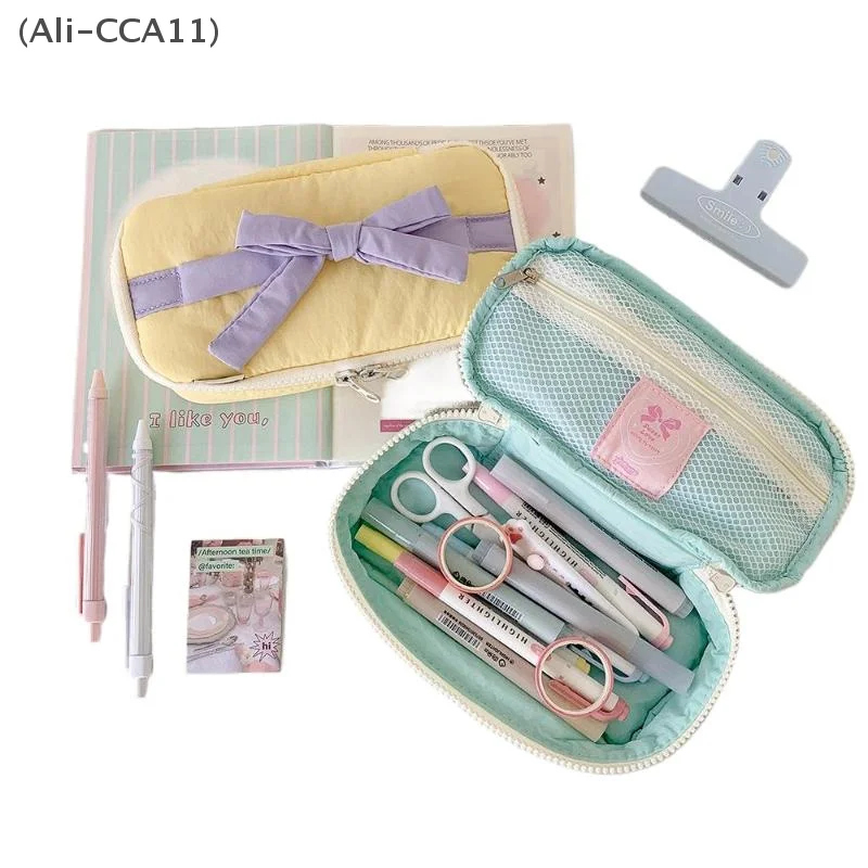 

1Pc Students Cloth Pencil Case Girls Bowknot Pens Storage Bag Pencil Case School Stationery Supplies 7.87*4.13in