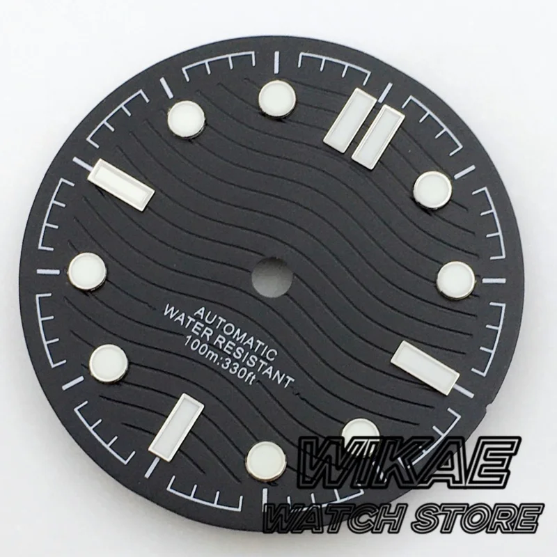 31mm Black White Blue Green Watch Dial Luminous Wave Watch Faces No Date Window Fit NH34NH35 NH36 ETA2836 2824 PT5000 Movement