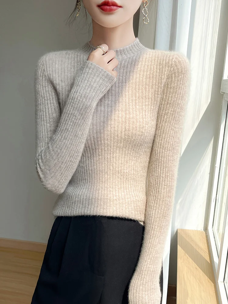 2026 Merino Wool Autumn Knitted Round Neck Fashion Versatile Commuter Simple Regular Women's Drawstring Hoodie Long Sleeve