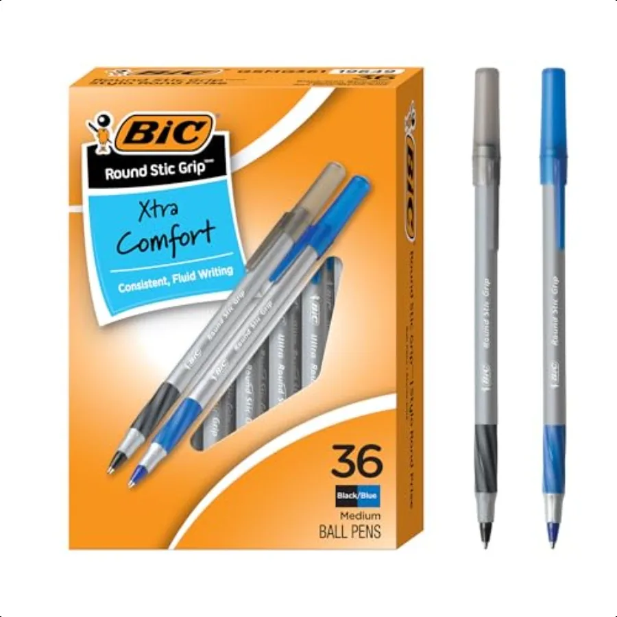 

Round Stic Grip Xtra Comfort Assorted Colors Ballpoint Pens Medium Point 1.2mm 36Count Pack Perfect Writing Pens With Soft Grip