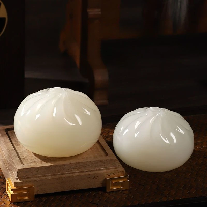 Lucky White Jade Bun Baozi Tea Pet Living Room Office Home Desktop Decoration Tea Ceremony Accessory Chinese Style Kung Fu Tea