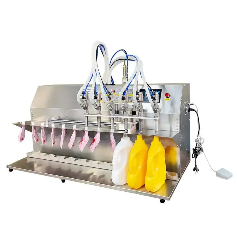 Stand up Doypack Spout Pouch Filling Machine 6 Nozzles Anti-drip Filling Head Large Volume Spray Bag Bottle Filling Machine
