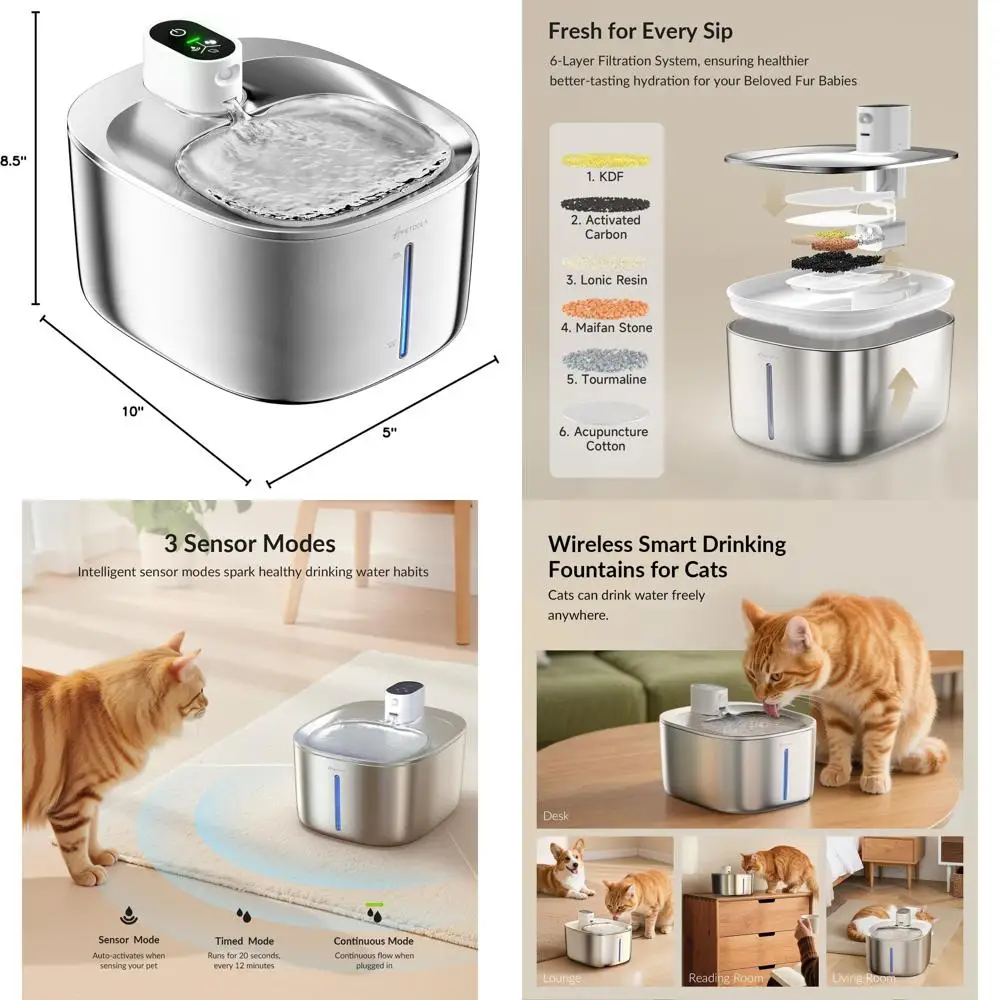 

Battery-Powered Stainless Steel Pet Fountain, 4L Capacity, Suitable for Cats and Dogs, Outdoor Use