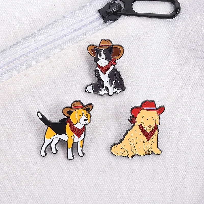 

Cartoon Cowboy Dog Enamel Pins Cute Creative Cowboy Hat Dog Brooches Backpack Lapel Badge Decoration Jewelry Gifts for Friends