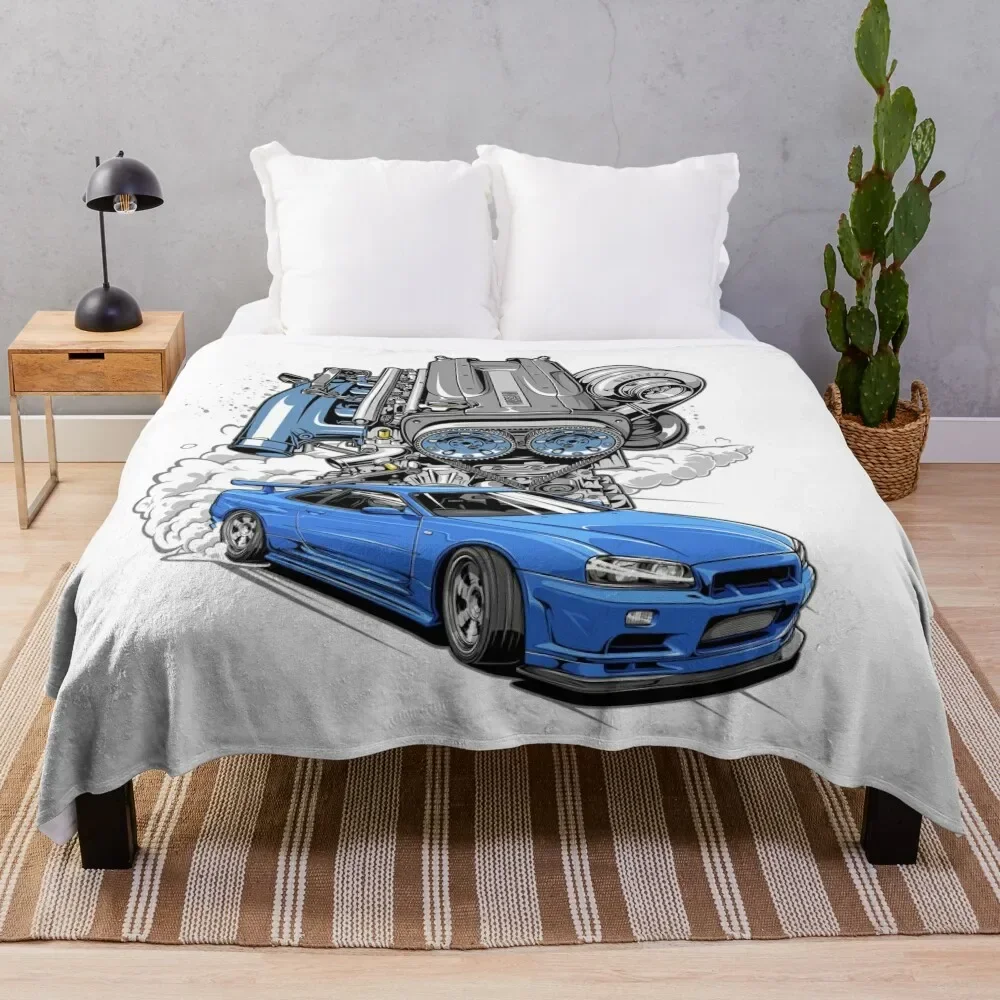 RB26 Skyline R34 Throw Blanket Shaggy Quilt Blankets