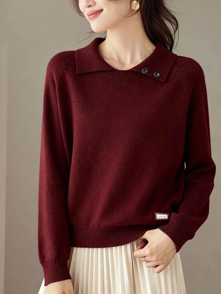 

Модная женская трикотажная рубашка с длинным рукавом и отложным воротником, новинка 2026 года, осенне-зимний стильный базовый топ премиум-класса