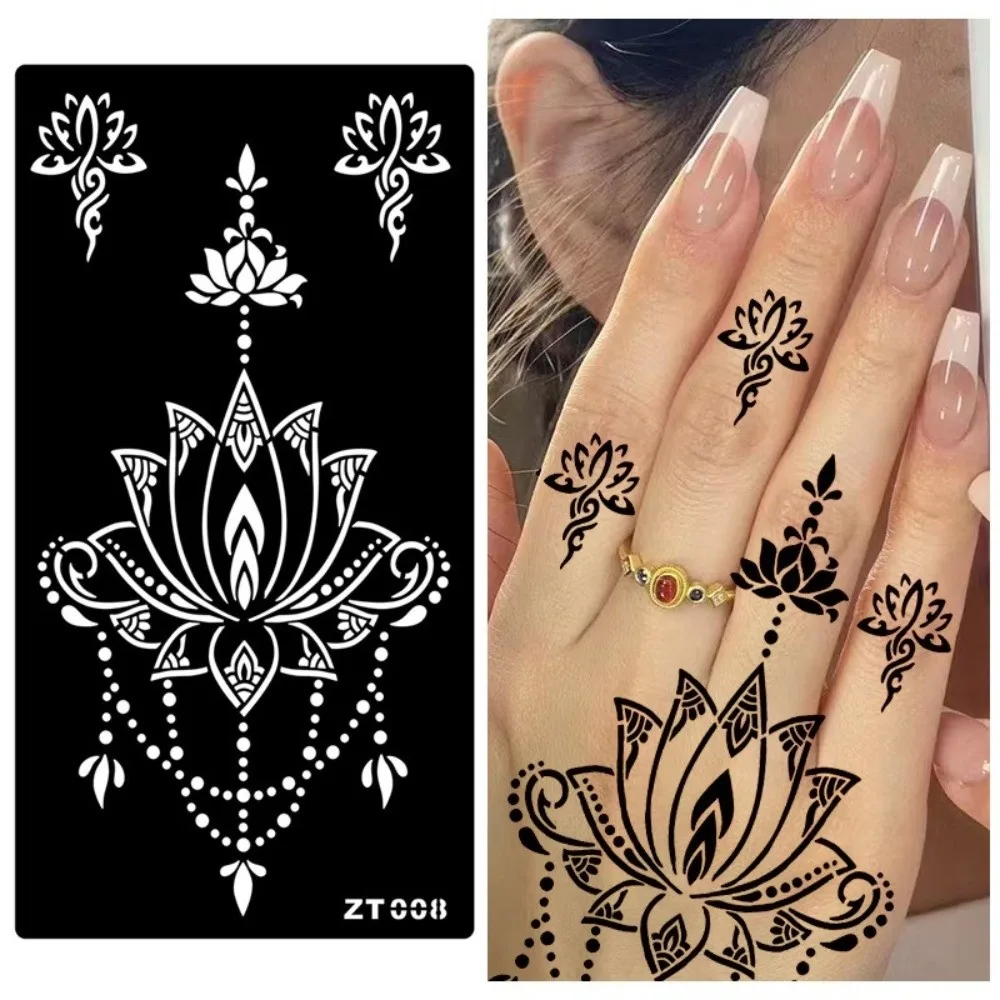 Personalized Flower Tattoo Stickers Ethnic Style Body Art India Temporary Tattoo Floral Hollow Black Tattoo Decals Girls