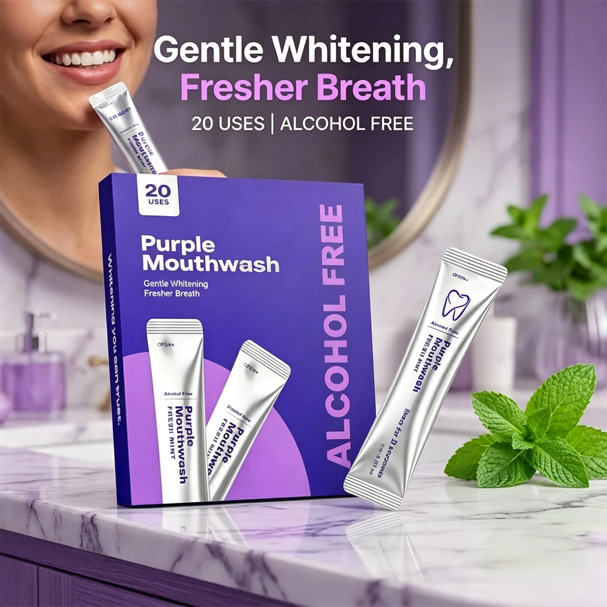 Professional Portable Purple Teeth Oral Care Brand Color Correcting Brightening Mouthwash Mint Scent Refresh Breath Protect Gums