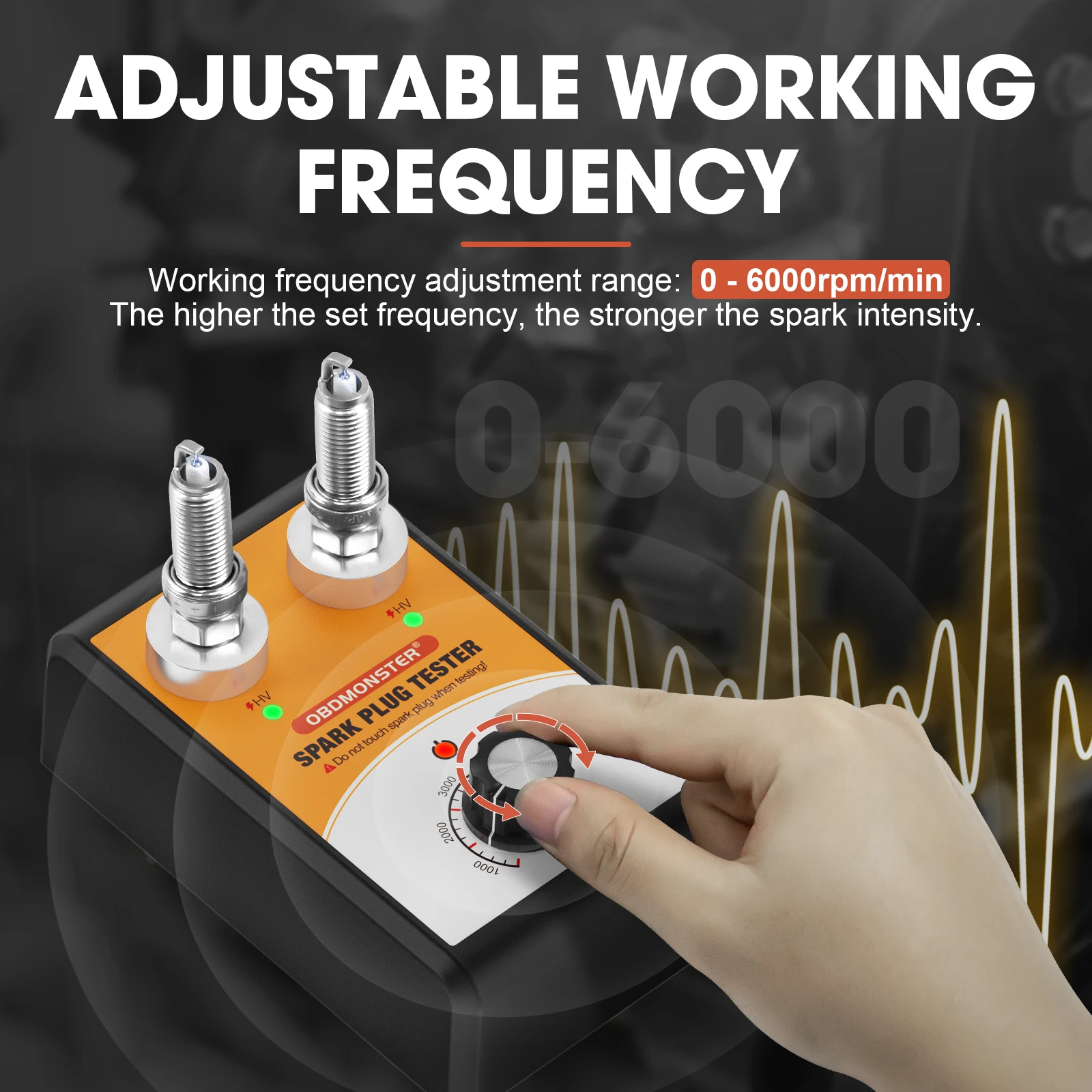 ダブルホールスパークプラグテスター、プラグ自動車エンジンイグニッションコイルテスター0-6000rpm動作周波数診断ツール
