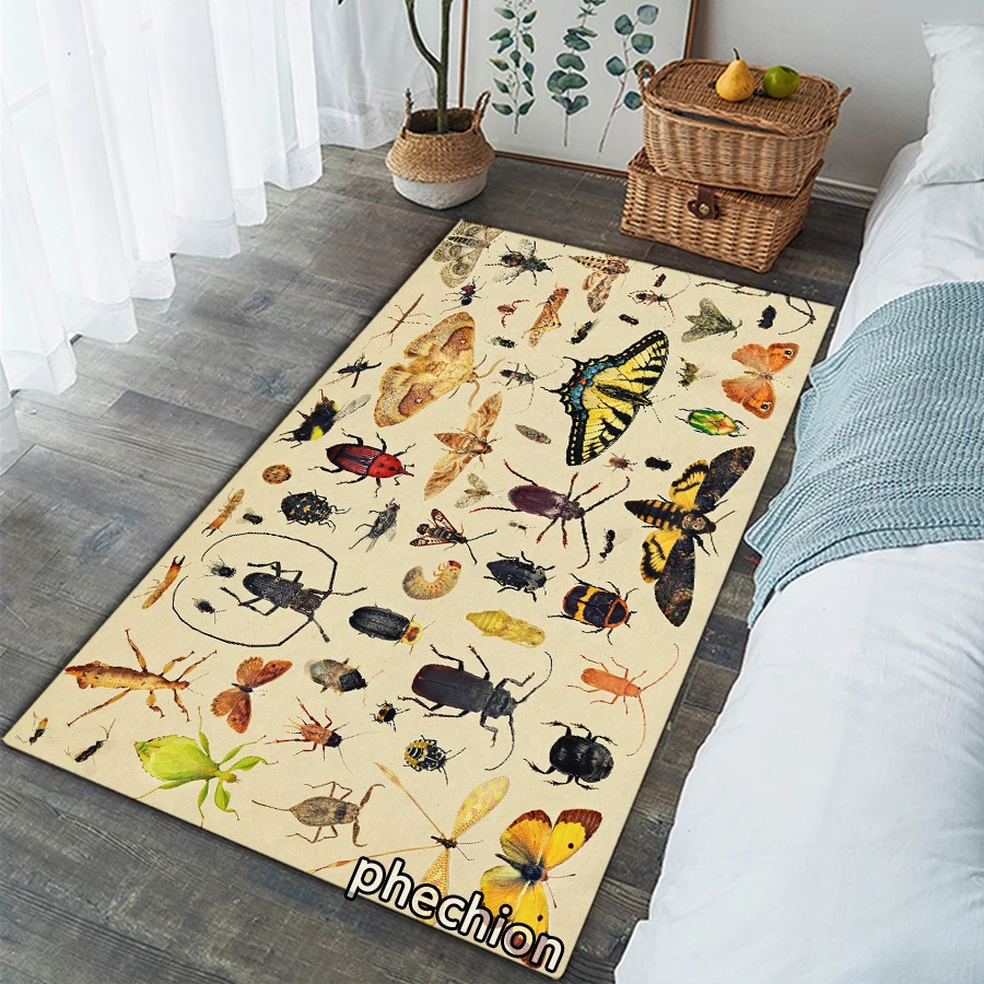 phechion Insect Collage 3D Print Carpet Square Anti-Skid Area Floor Mat Rug Non-slip Mat Dining Room Living Room Bedroom S97