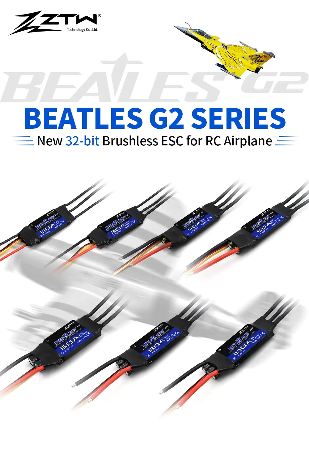 ZTW ESC Beatles 20A/30A/40A/50A/60A/80A/100A G2 SBEC 5/6V 8A 2-6S 32-Bit Brushless Speed Controller For RC Airplane Fixed-wing