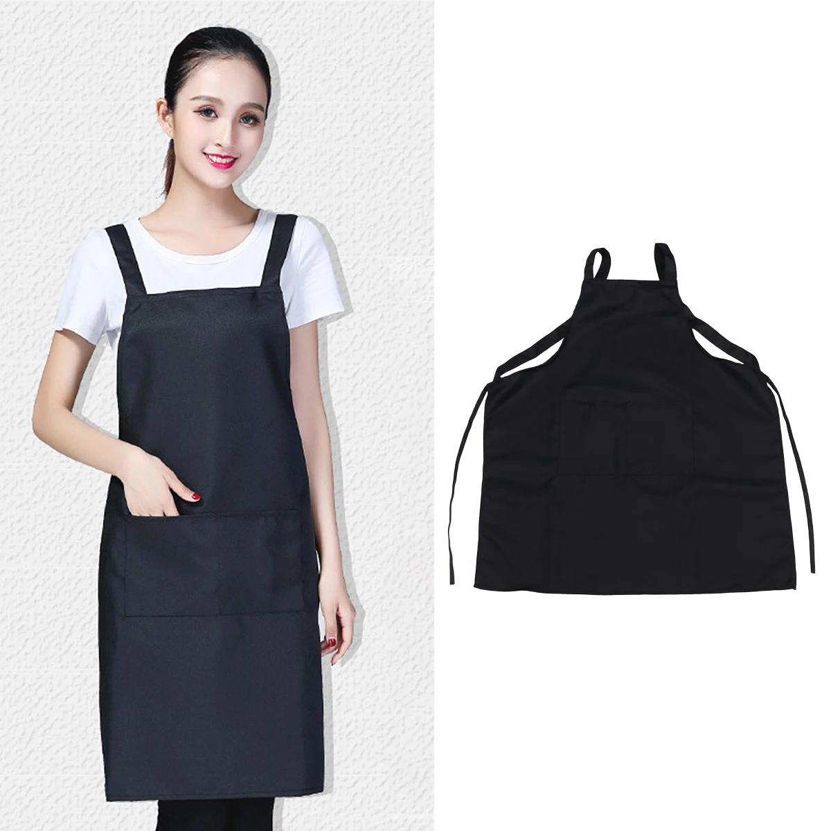 

Coffee Shop Apron Halter Neck Kitchen Cooking Adjustable Ties Pocket Men Women Adults Restaurant Work Polyester