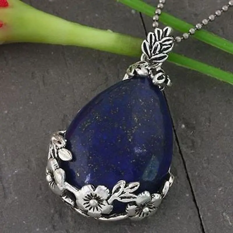 

Fashion 44x26mm Blue Lapis Lazuli Natural Gemstone Silver Plated Jewelry Pendant