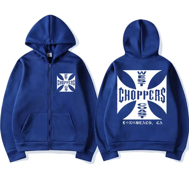 Vintage West Coast Choppers Cross Logo Print Zip-up Hoodie Men Women Fall and Winter Fleece Zipper Jacket Fashion Coat Hoodie