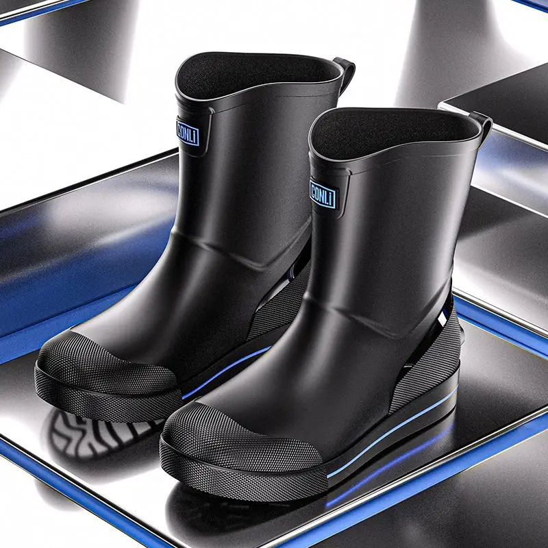 

Winter Thick Platform Fleece-lined Height Increasing Man Shoes Warm Mid Calf Plastic Original On Offer Work Rain Boots for Men