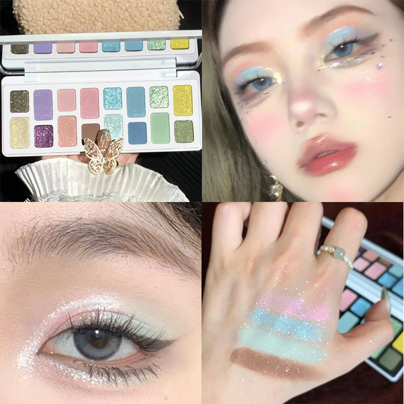 Chameleon brokatowa paleta cieni do powiek fajny niebieski zielony błyszczący cień do powiek matowy trwały wodoodporny pigment do oczu Korea produkty do makijażu