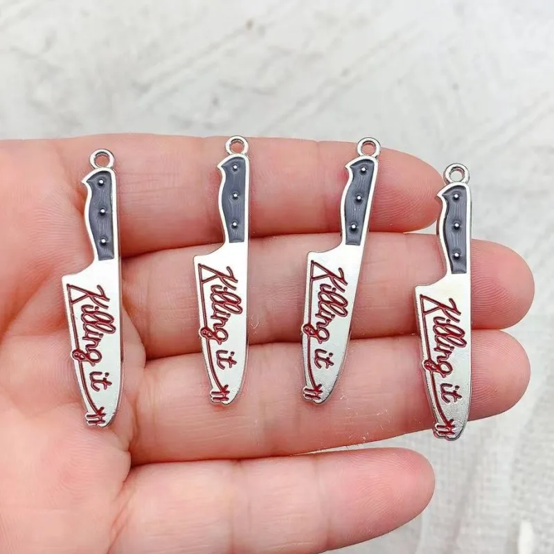 10pcs Enamel Bloody Knife Halloween Charms Cool Dagger Pendant For Earring Bracelet Necklace Jewelry Make Accessories Findings