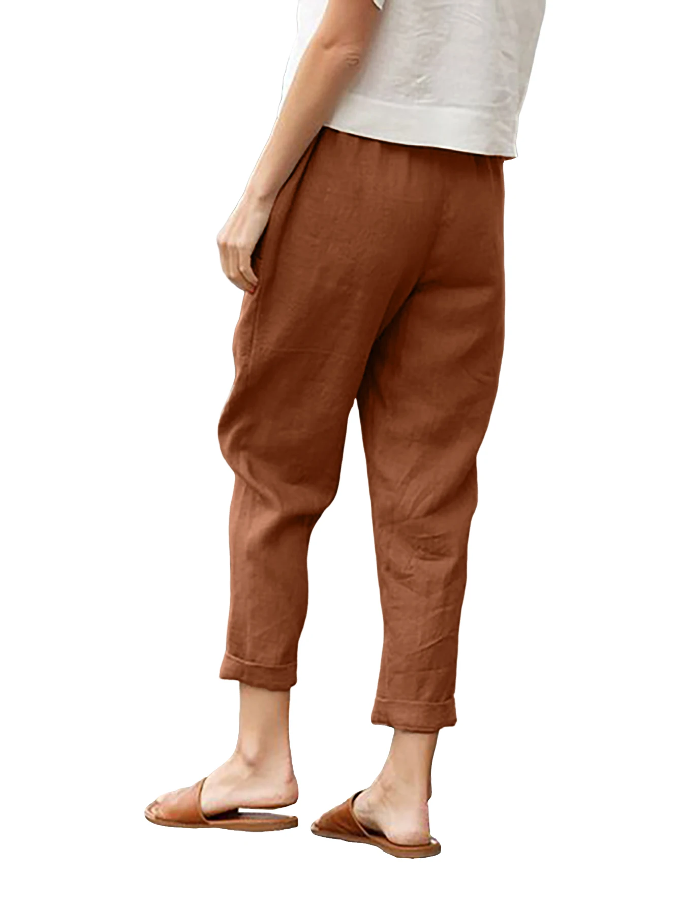 Pantalones de pierna ancha para mujer, pantalón de mezcla de lino y algodón, informal, Verano