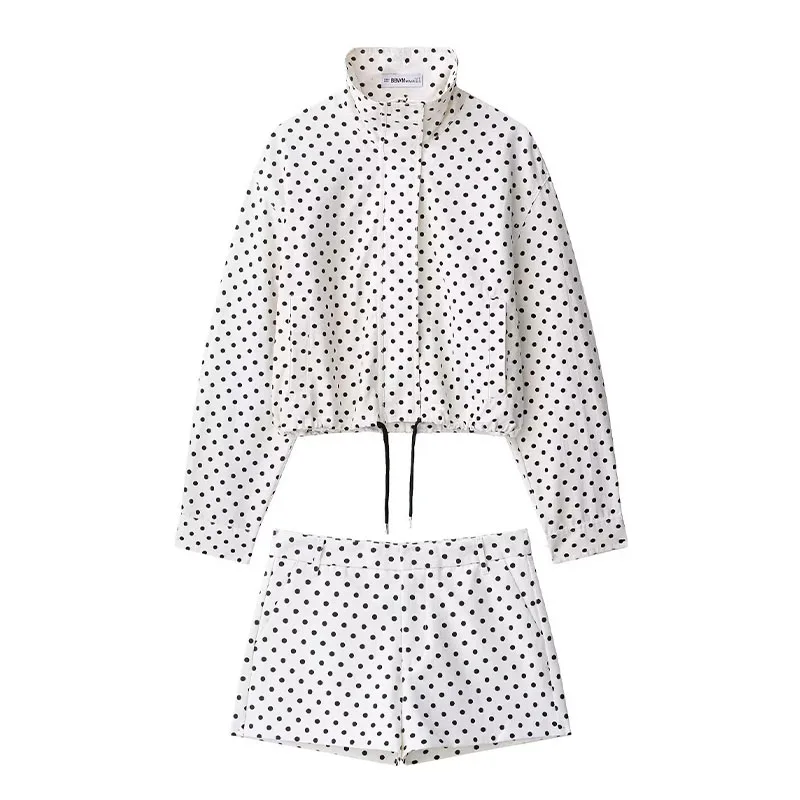 HH Vrouw Herfst Lange Mouwen Coltrui Rits Met Zakken Trekkoord Casual Jassen Damesmode Polka Dot Gedrukt Jas