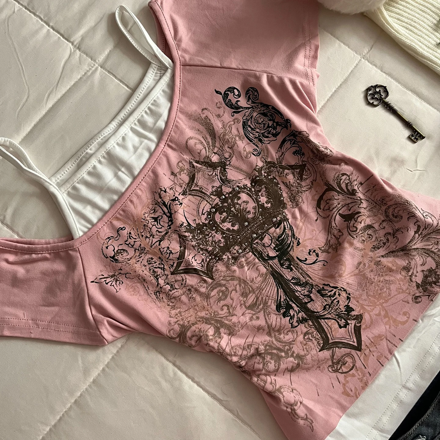 Y2K Harajuku Women's Millennium Short Sleeved Top Harajuku Pink Printed Casual Fashion Street Style Sweet Sexy Millennium Style