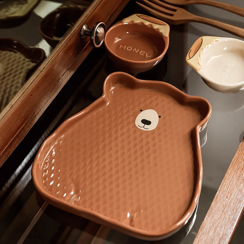 

6 Inch Cute Bear Ceramic Dessert Plate Bread Snack Household Dish Plates for Children's Breakfast Dumpling