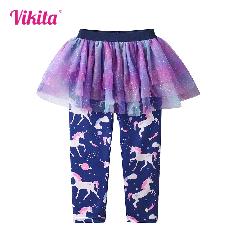 

VIKITA Kids Girls Unicorn Print Pants Girls Mesh Skirts with Leggings Children Fake 2pcs Trousers Toddlers Pantskirt Pants Wear