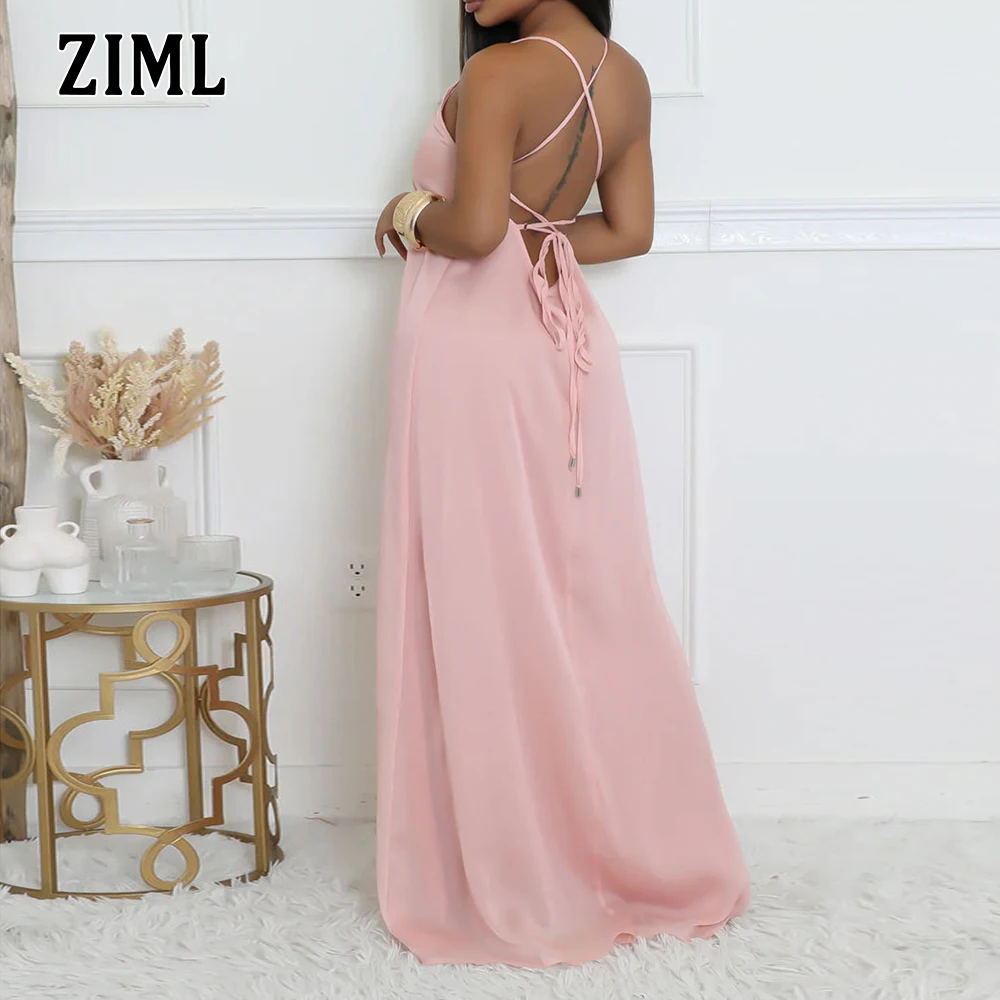 

ZIML Solid Sexy Backless Temperament Dress For Women Halter Sleeveless High Waist Slimming Fit Dresses Female Fashion Style New