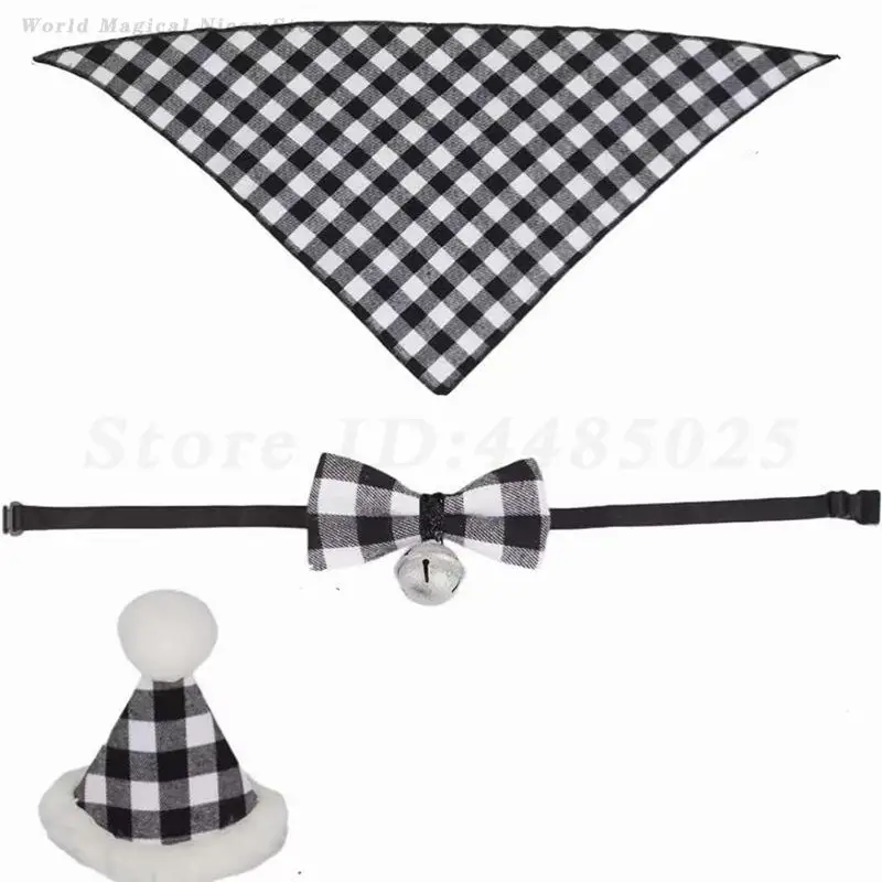 Bandanas clásicas a cuadros para perros, Baberos, sombrero, conjunto de corbatas, ropa de fotografía navideña para mascotas, decoración de Halloween para mascotas, utilería divertida al aire libre