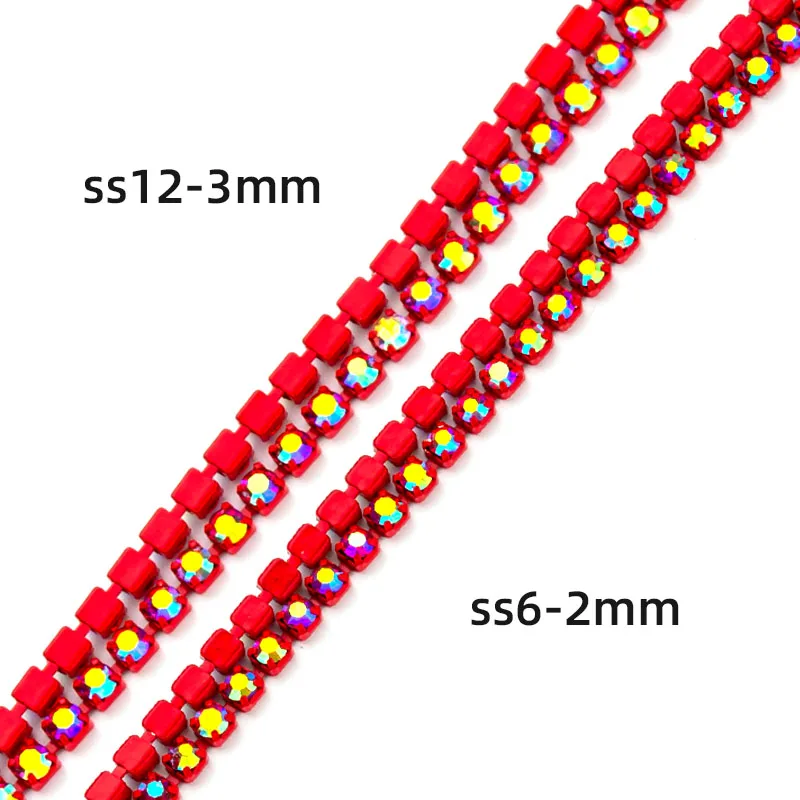 DUCRYSTARL 2yards/pack Color Base Applique Glitter Glass Crytal Chain.SS6/SS12 Sewing Rhinestone Chain For DIY Craft Decoration