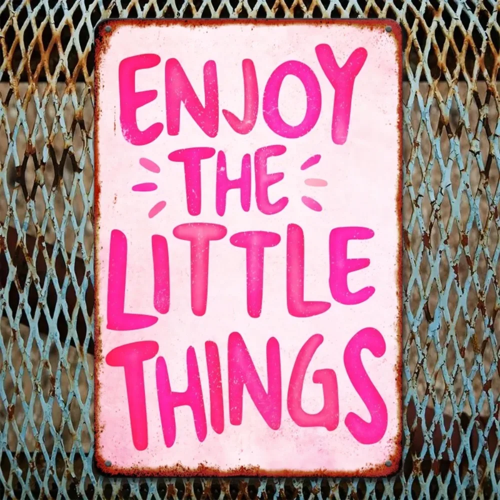 2D Flat Distressed Pink White Rustic Aluminum Wall Sign Enjoy The Little Things Multi‑scene Home Ornament