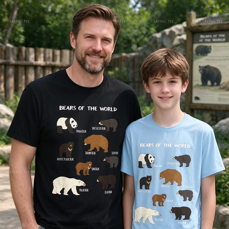 Bears of The World Grizzly Bear Panda Black Polar T Shirt Y2k Bears Wildlife T-Shirt Graphic Apparel Short Sleeve Soft Cotton