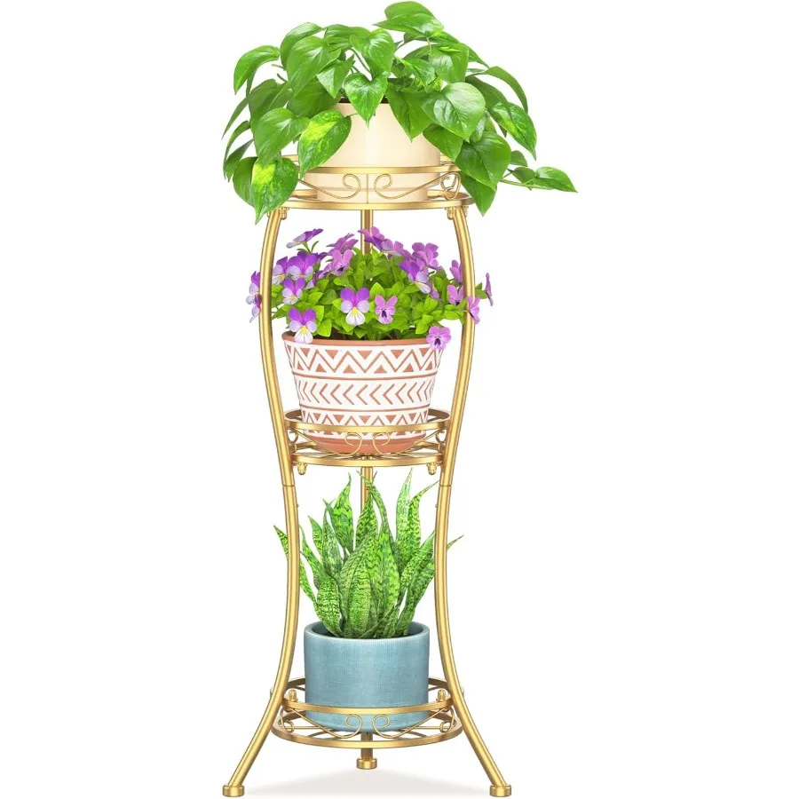 

Золотая 3-уровневая высокая подставка для растений для использования в помещении и на открытом воздухе, большой многоуровневый держатель для цветов, органайзер, стойка для патио