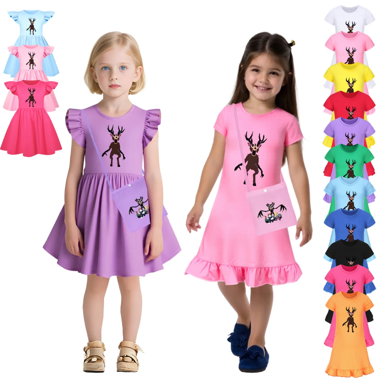New 99 Nights in The Forest  Baby Girls Dresses Kids Clothes Cosplay  Children's Fly Sleeve Casual Dress With Small Bag Gift5067