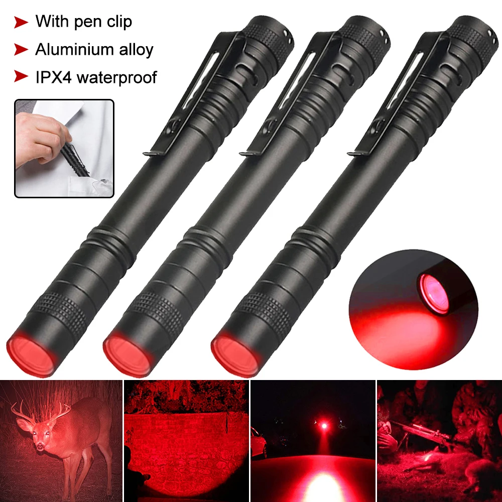 Mini Pen Light Flashlight Red/White/395nm Torch Penlight Flashlight with Clip Pet Dog Cat Urine Stain Ore Money Detection Torch