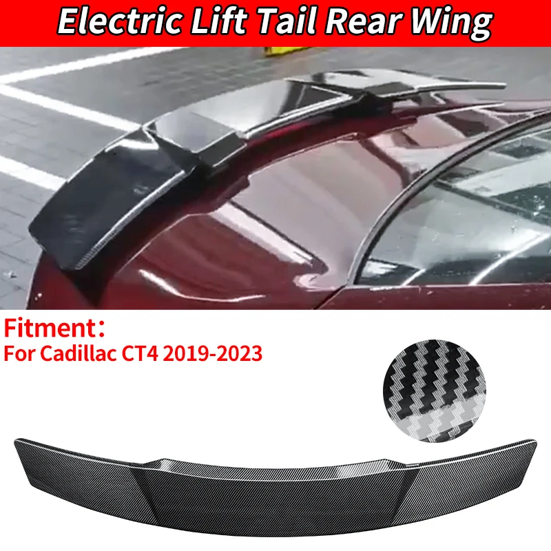 For Cadillac CT4 2019-2023 Car Control Modification Carbon Fiber Look Accessories Decoration Rear Spoiler Wing Trunk Tail Remote