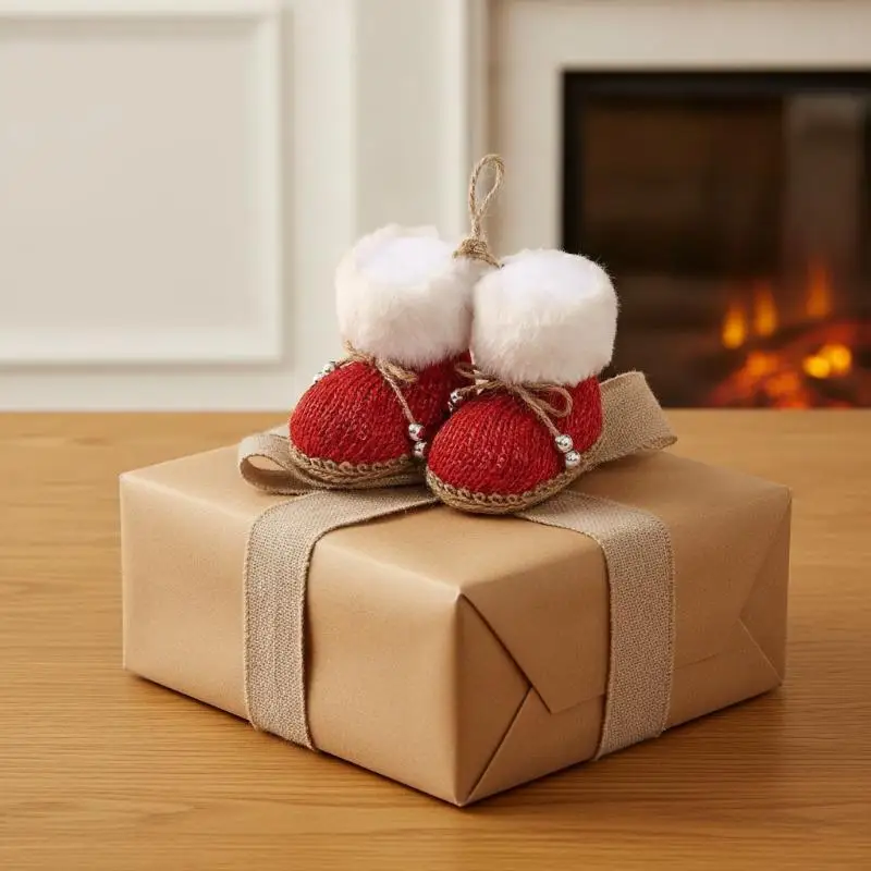 Decorative Christmas Boots Pendant Cloth Soft Christmas Knitted Shoes Ornament Boots Shape Hanging Christmas Tree Pendant