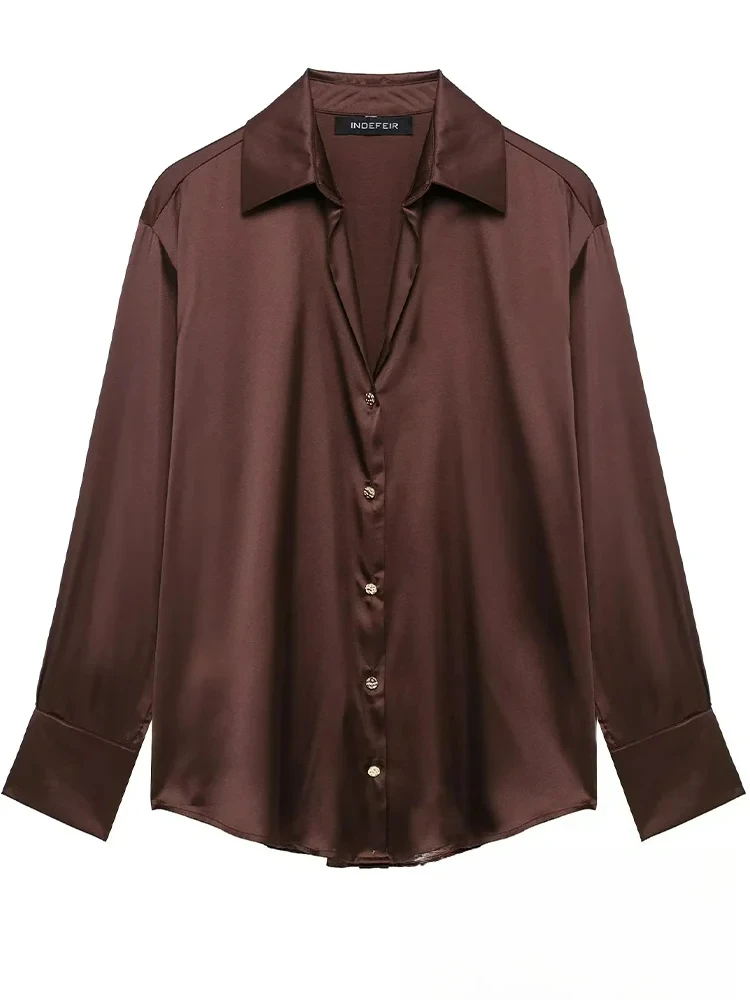 

KONDALA Vintage Casual Women Blouse Solid Turn-down Collar Single Breasted Loose Blouse New Fashion 2025 Spring Summer Shirts