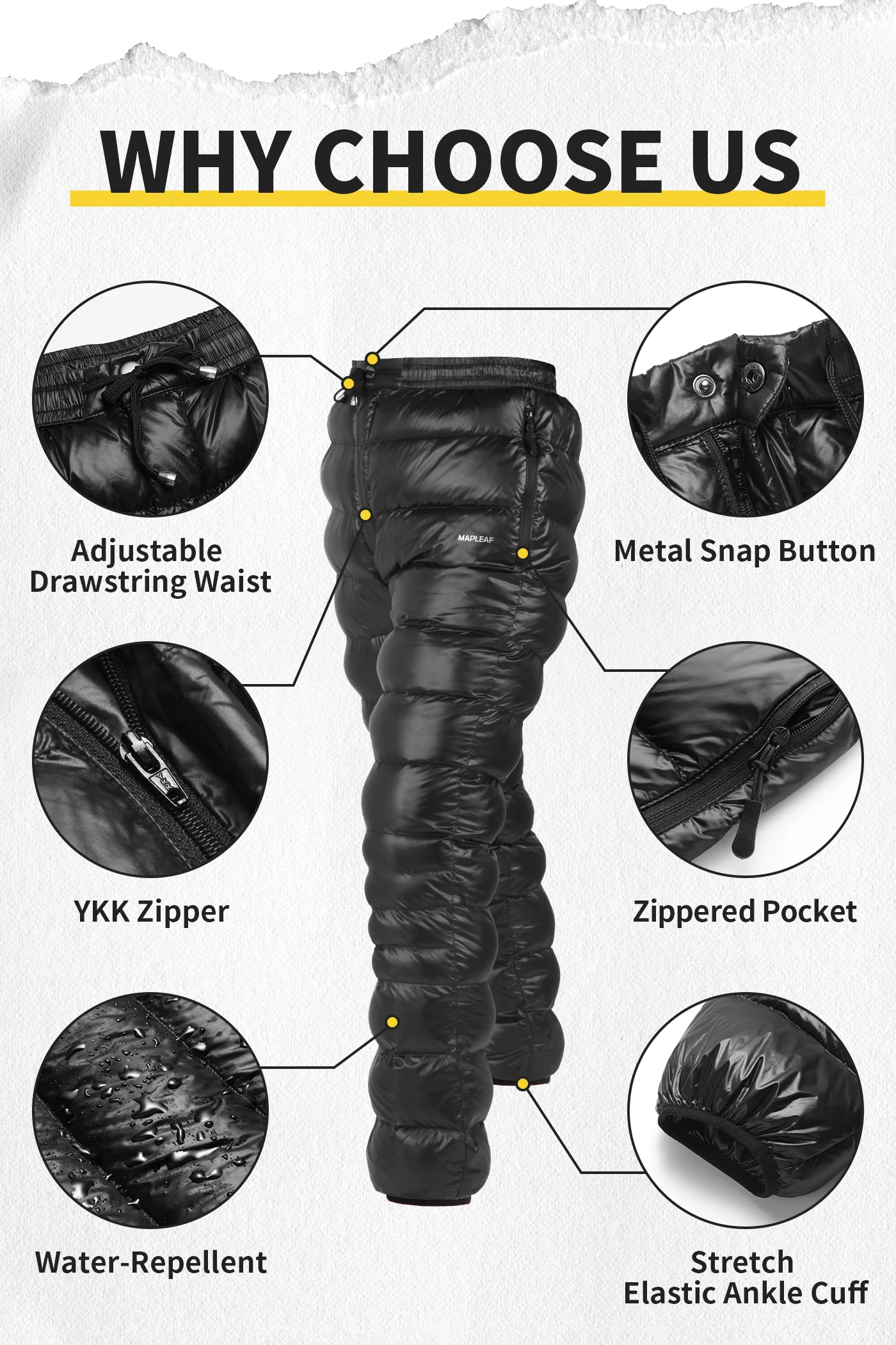 MAPLEAF Daunenhose 800FP Entendaunen Isolierte Pufferhose Camping Wandern Skifahren Winter Warm Ultraleicht Kompakt Herren Damen – Detail 5