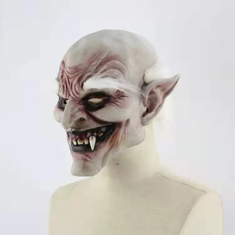White-Browed Old Demon Cosplay Headgear Halloween Scary Devil Mask White-Haired Ghost Haunted House Costume Prop Latex Headpiece