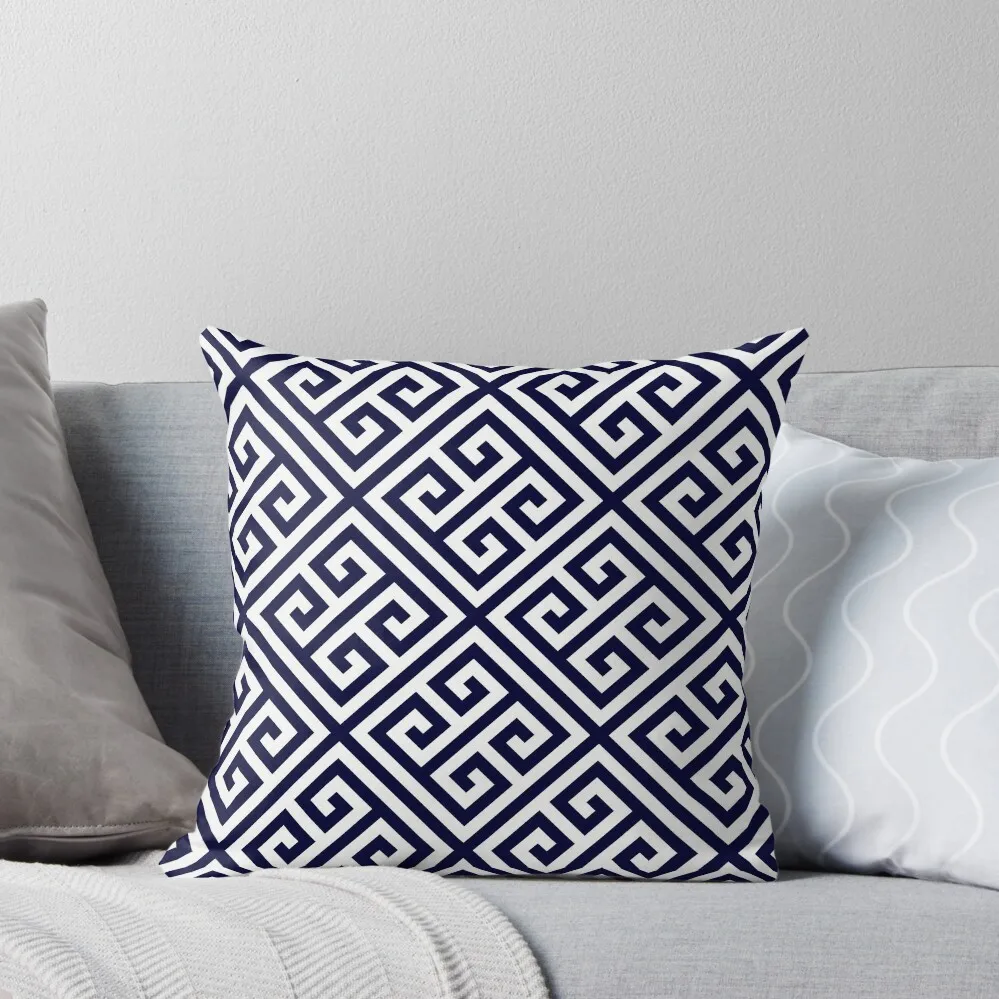 

Greek Key Navy Blue And White Diagonal Pattern Throw Pillow luxury covers Pillowcases Bed Cushions pillow
