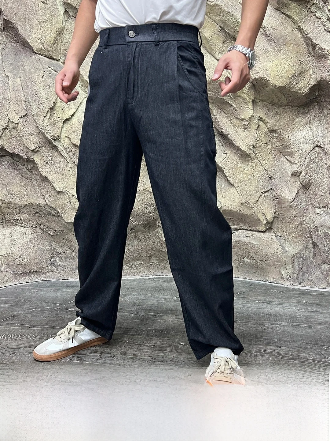 Lycra Waist  Cotton Men's Casual Pants Spring Summer Loose Fit Straight Leg Breathable Comfortable Youth Fashionable