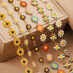 1 Meter Sunflower Chain Necklace in Stainless Steel Enamel Flower Link DIY Handmade Necklace Bracelet Jewelry Making Accessories