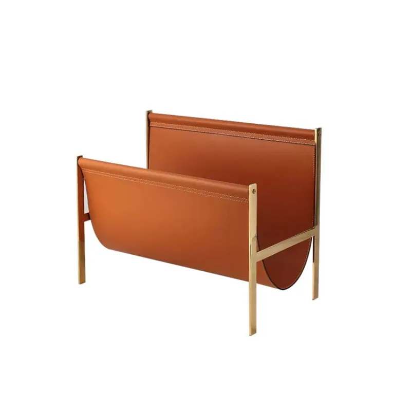 Leather Magazine Rack Storage Rack Model Room Hotel Home Floor To Ceiling Creative Desktop Iron Newspaper and Magazine Rack