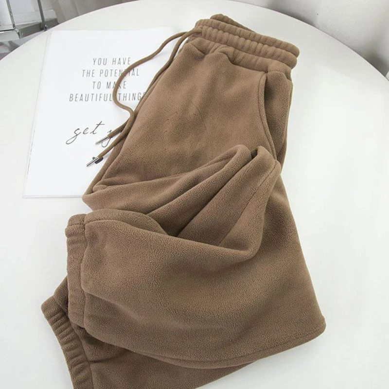 Winter Fleece Harem Pants Women Unisex Loose Wide Leg Sweatpants High Waist Drawstring Comfortable Straight Baggy Sweatpants