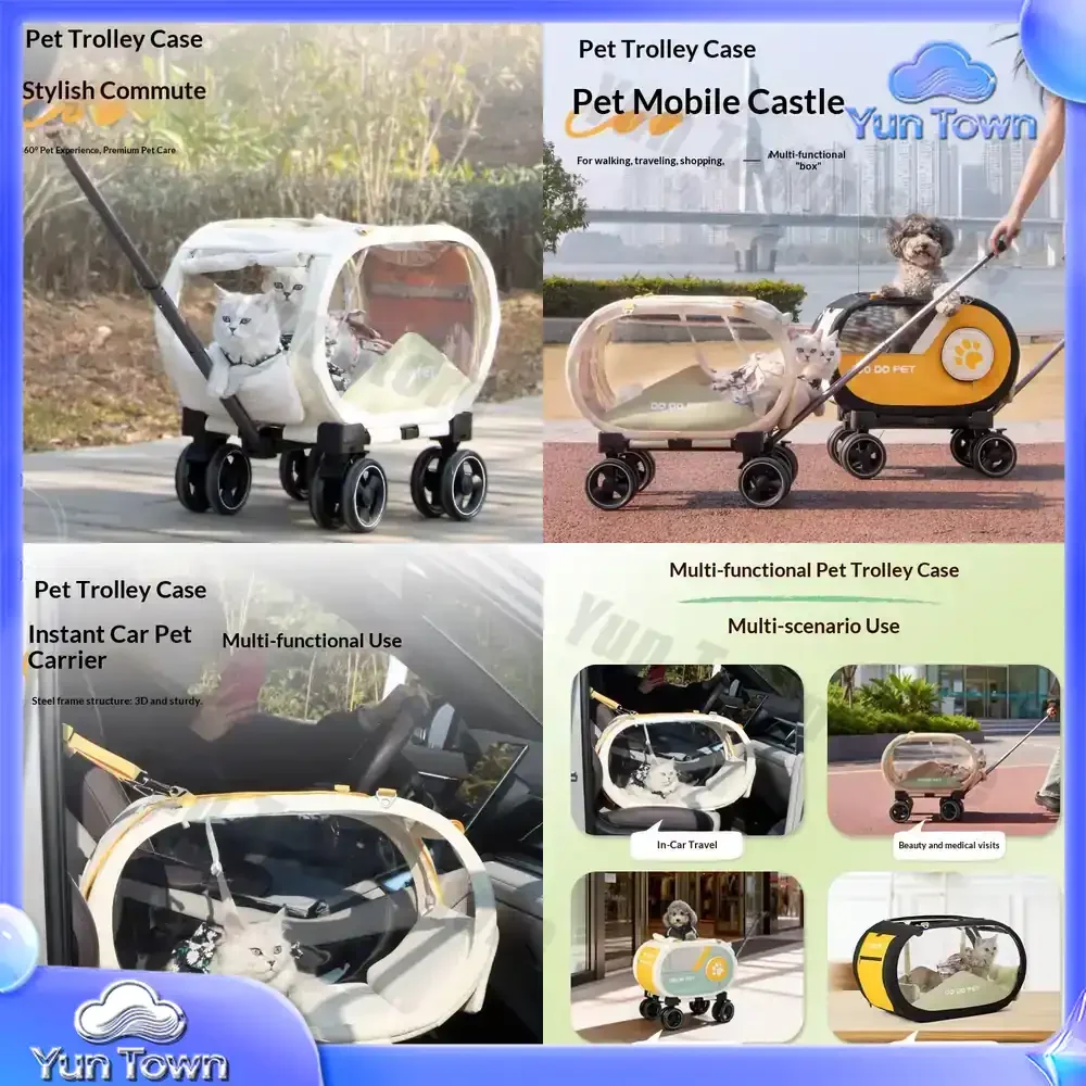 Dodopet cross-border pet cat and dog go out portable folding transparent PVC unsealed car pet trolley case