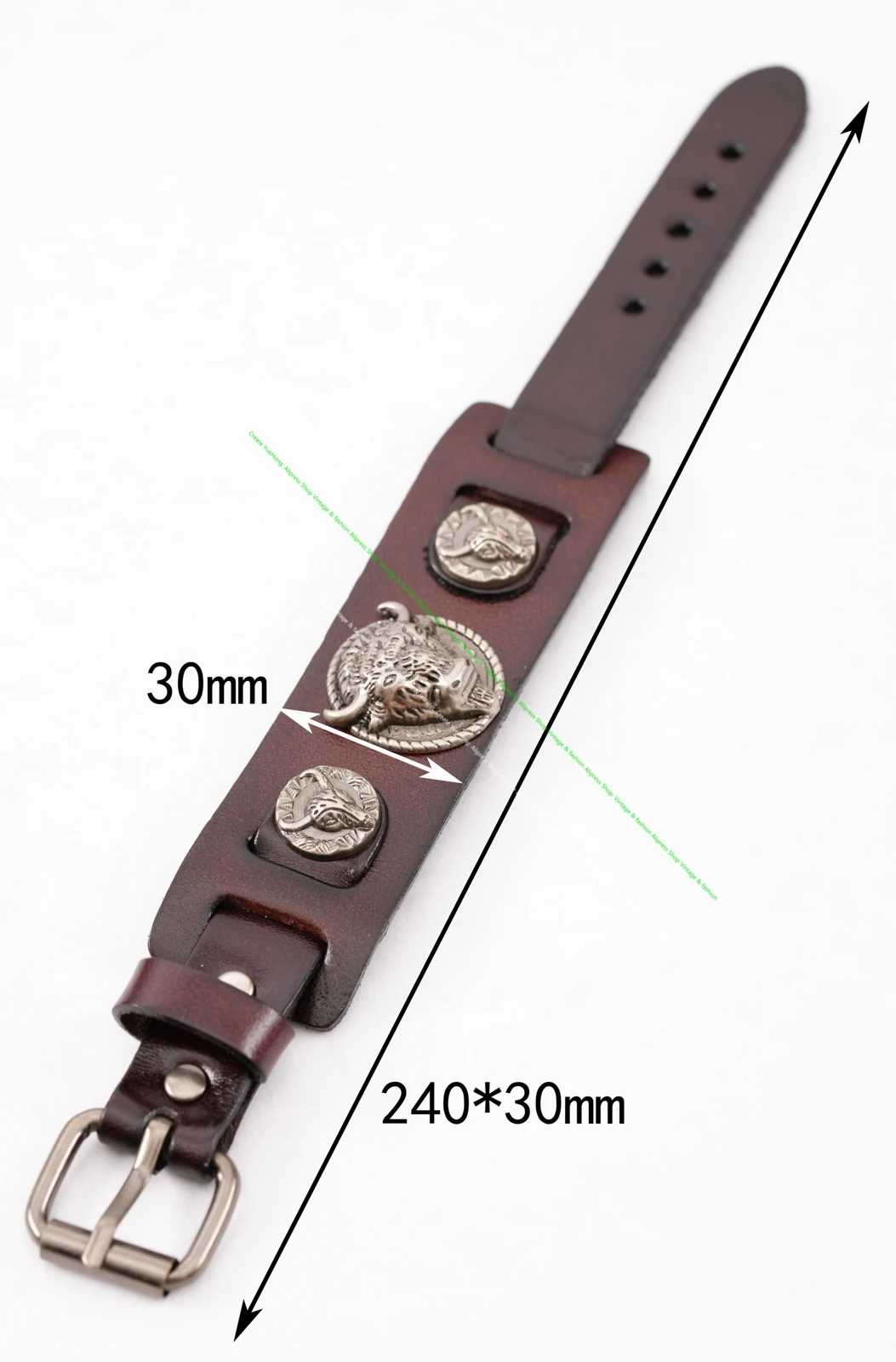 Metal Longhorn Bull Studded Genuine Punk Quality Wide Cowhide Leather Bracelet Cuff Wristband Bangle Brown